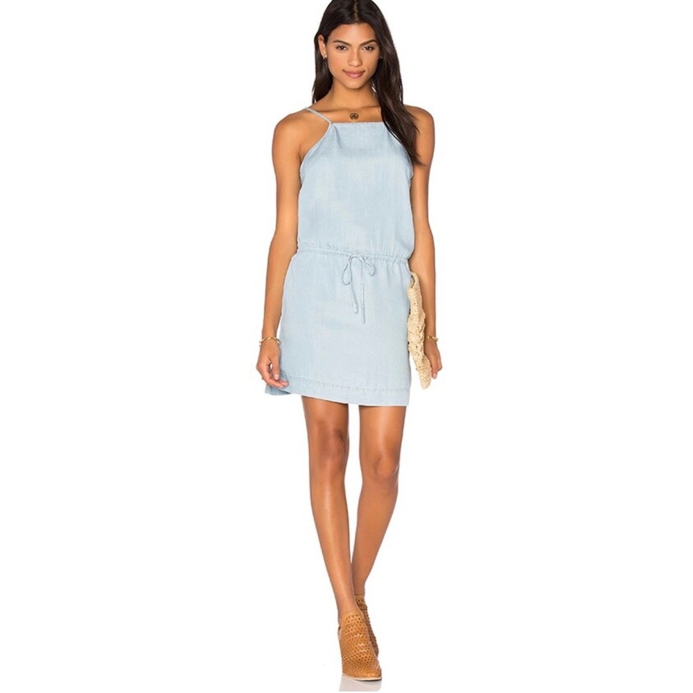 PAIGE Women Light Blue Tencel Mini Dress Drawstring Waist XS PAIG-WD34